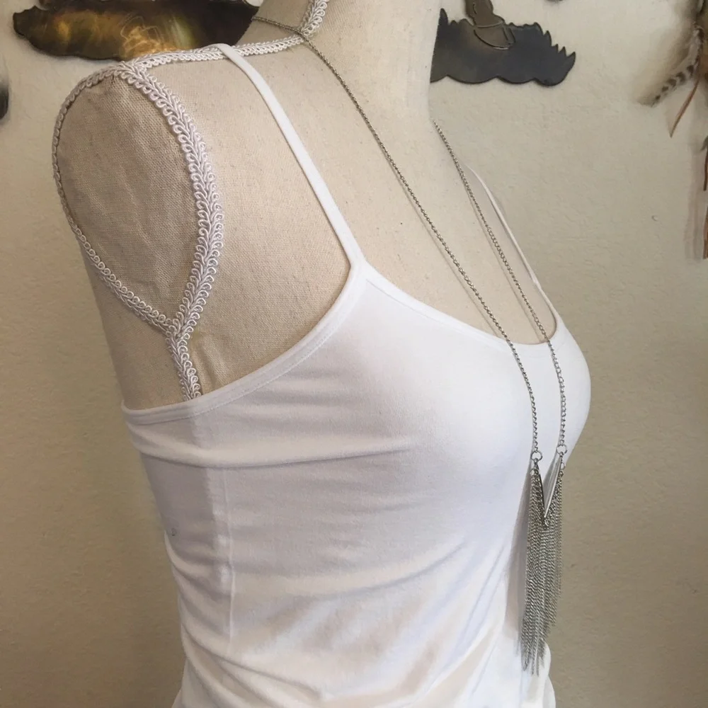 Silver tone v shape tassel chain necklace